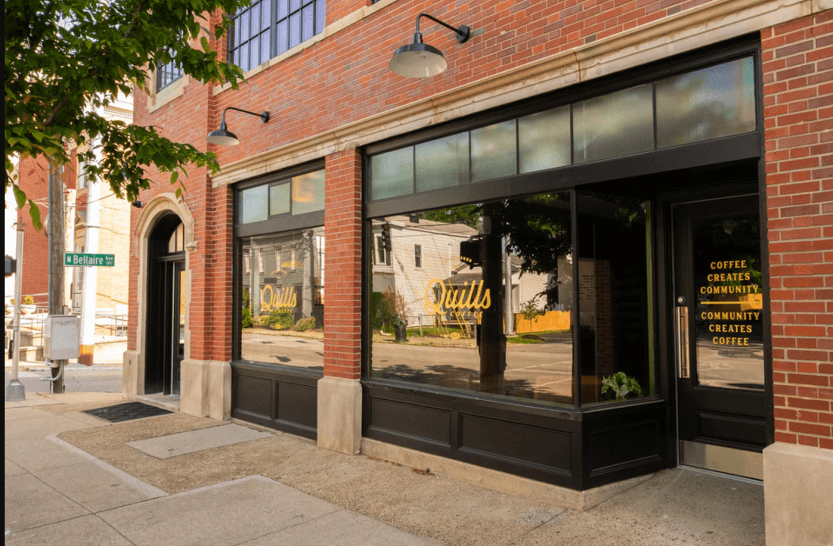Storefront of Quills Coffee, specialty coffee shop in Louisville