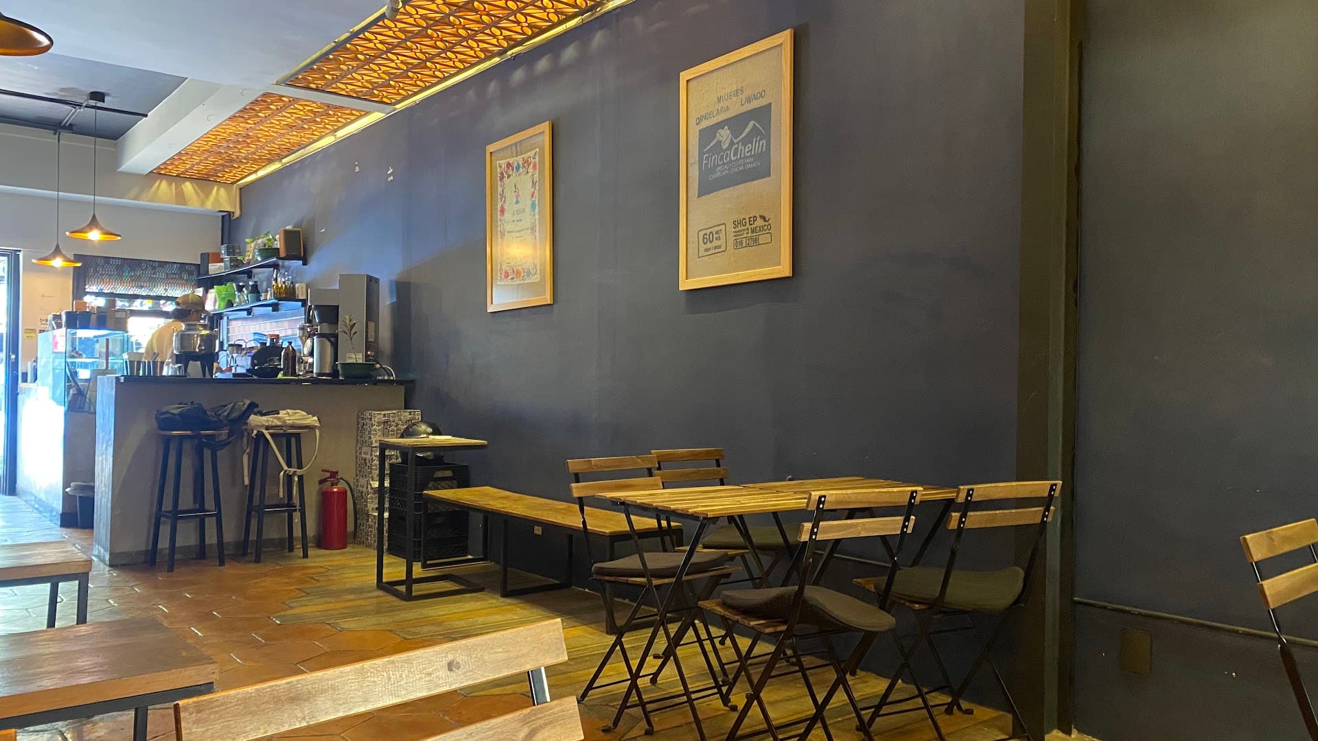 Interior of Almanegra Café, specialty coffee shop in Mexico City