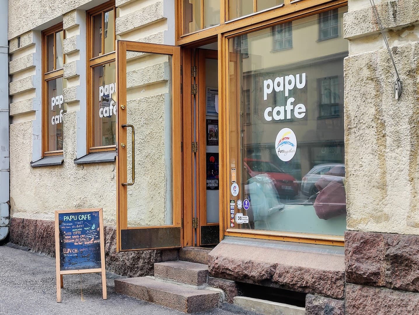 Storefront of Papu Cafe, specialty coffee shop in Helsinki