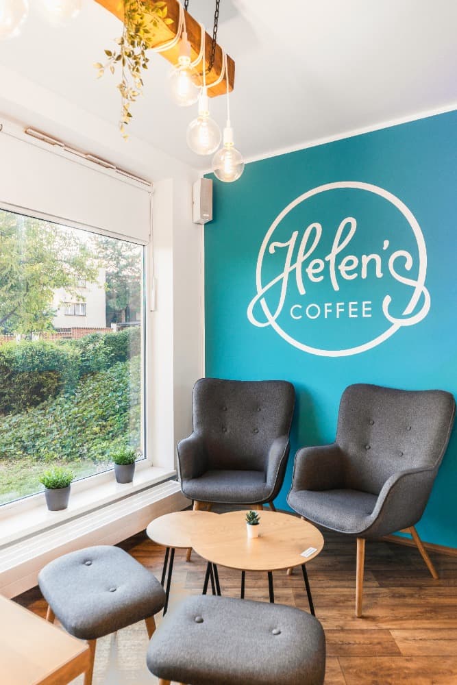 Interior of Helen's coffee Harmonická, specialty coffee shop in Prague