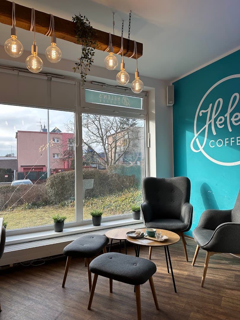 Interior of Helen's coffee Harmonická, specialty coffee shop in Prague