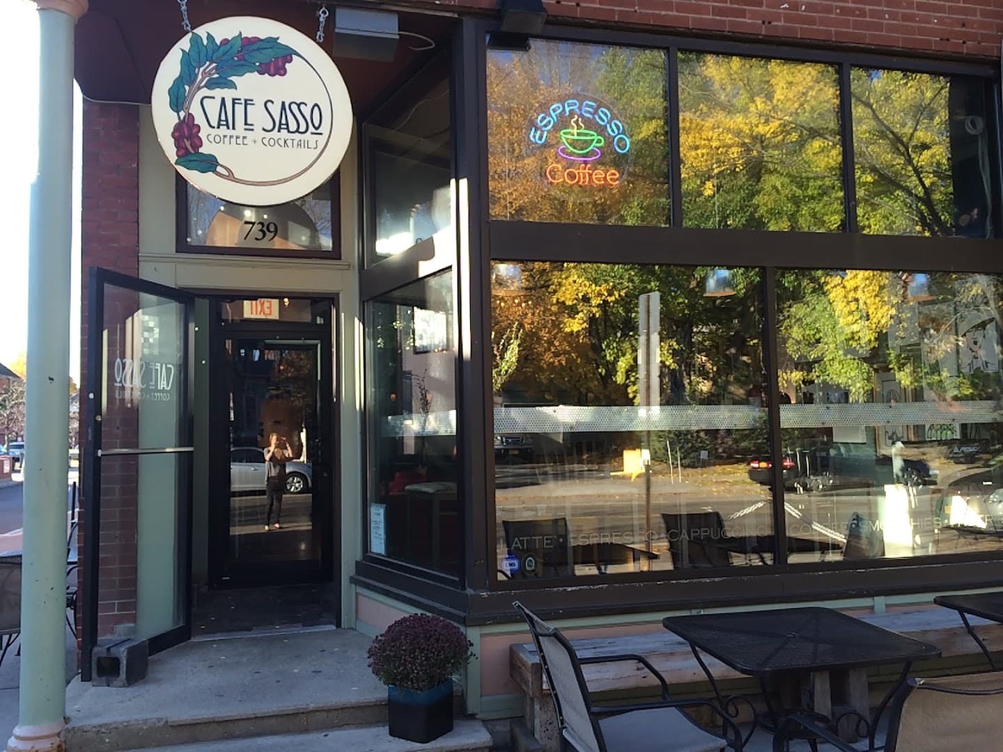 Storefront of Cafe Sasso, specialty coffee shop in Rochester