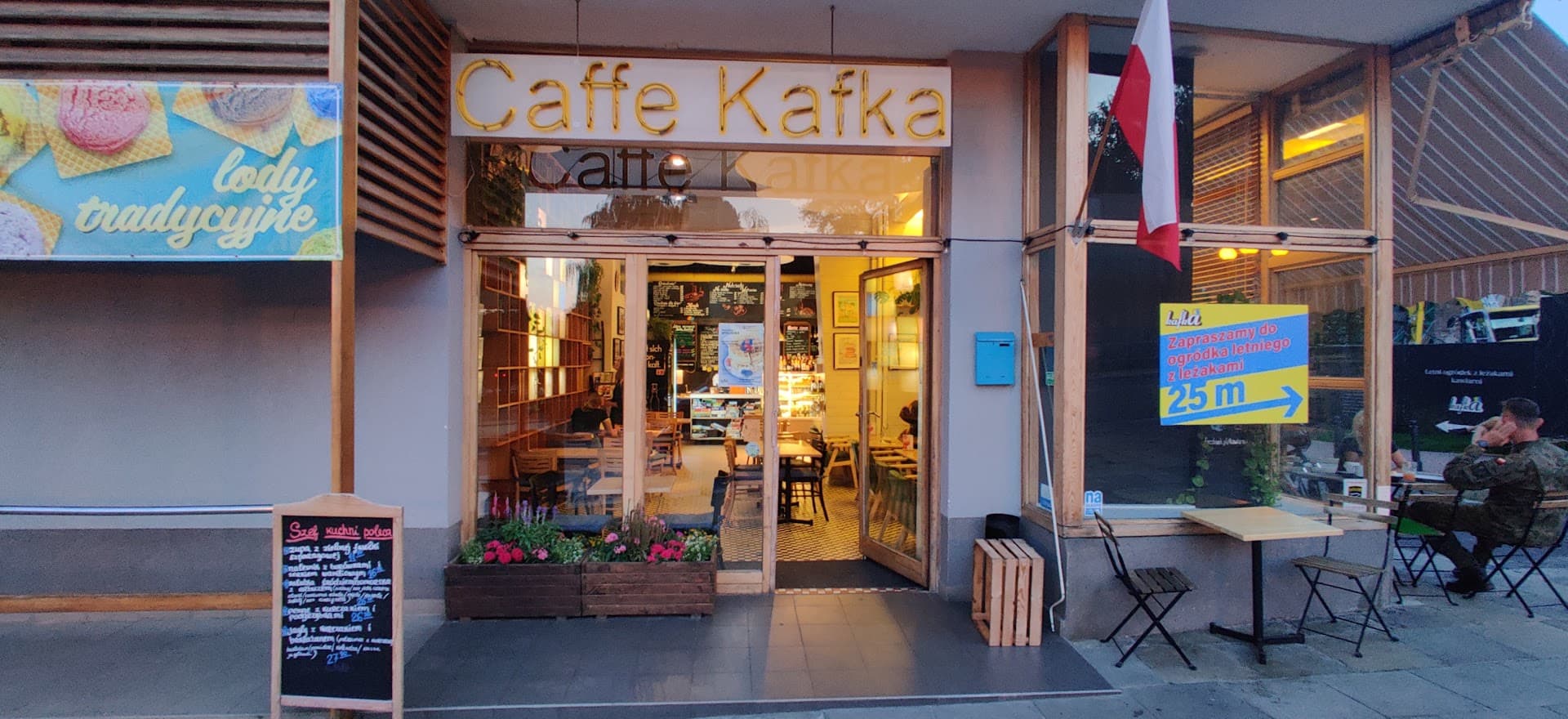 Storefront of Cafe Kafka, specialty coffee shop in Warsaw
