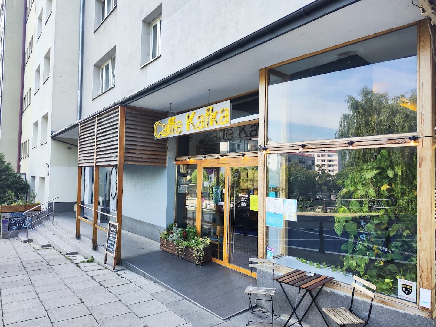 Storefront of Cafe Kafka, specialty coffee shop in Warsaw