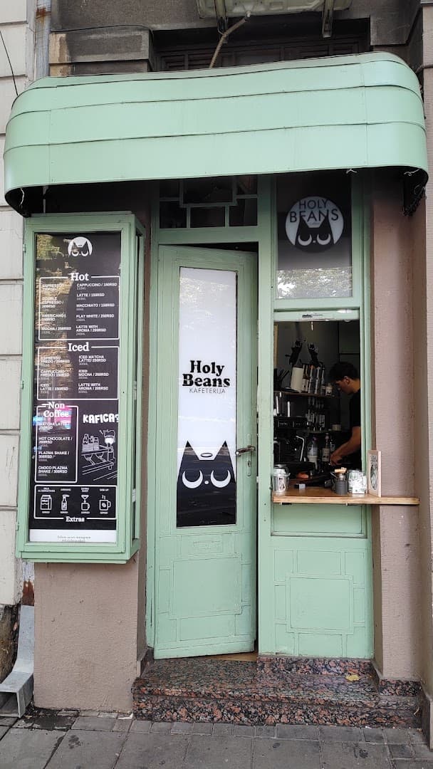 Storefront of Holy Beans Nusiceva, specialty coffee shop in Belgrade