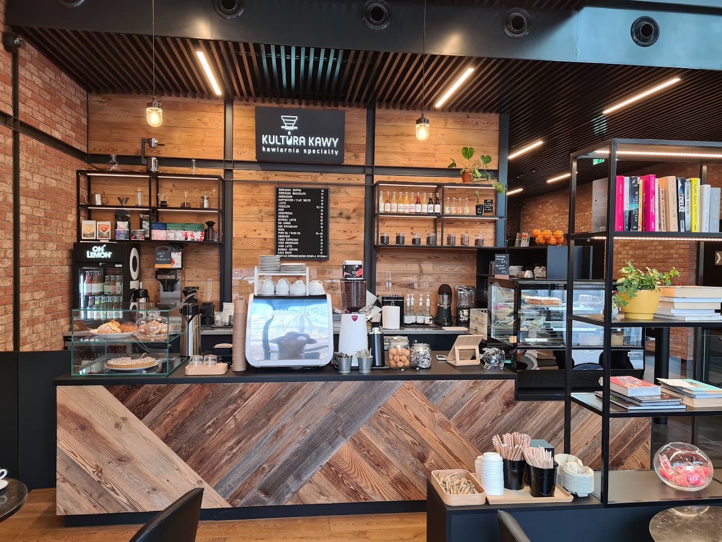 Interior of Kultura Kawy lobby cafe & bar, specialty coffee shop in Warsaw
