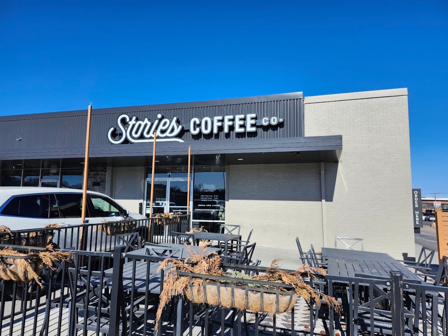 Storefront of Stories Coffee Company, specialty coffee shop in Omaha