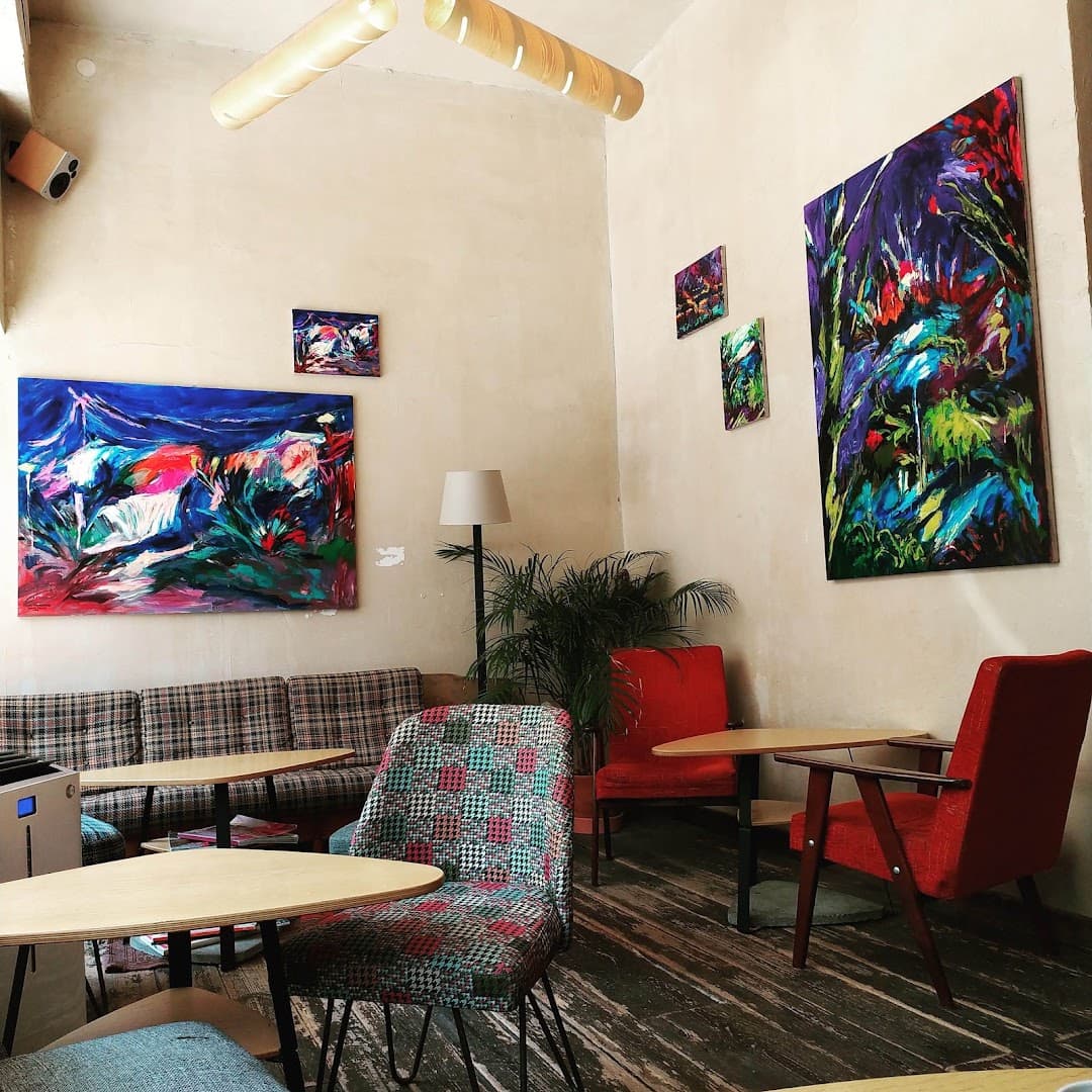 Interior of Fabryczna, specialty coffee shop in Warsaw