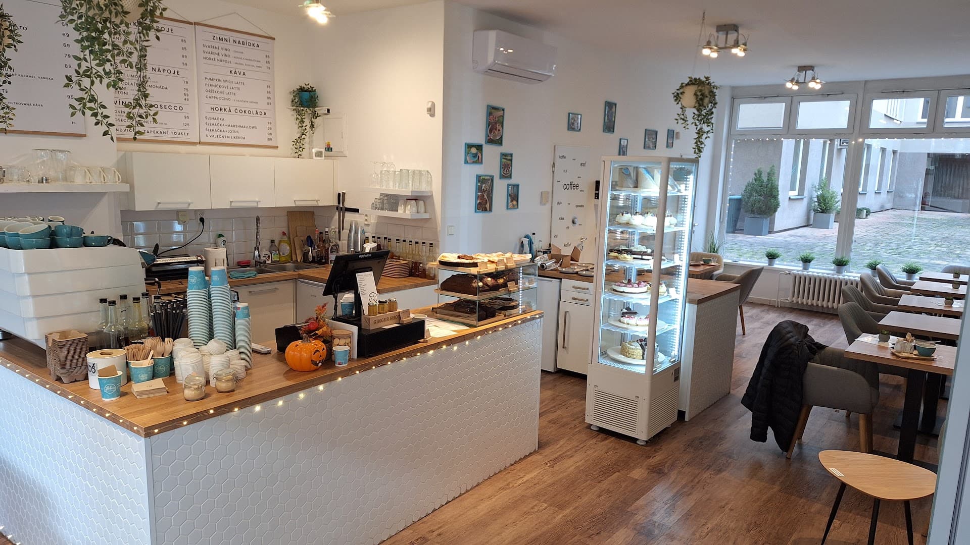 Interior of Helen's coffee Hůrka, specialty coffee shop in Prague