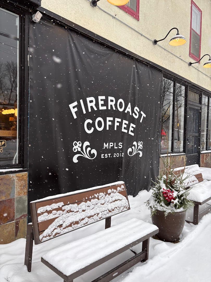 Storefront of Fireroast Coffee, specialty coffee shop in Minneapolis