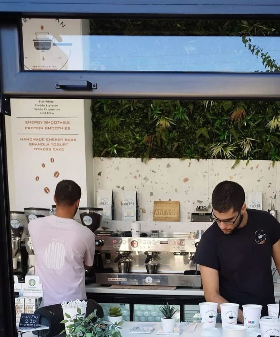 Interior of BREWLIGAN Coffee Agios Dimitrios, specialty coffee shop in Athens