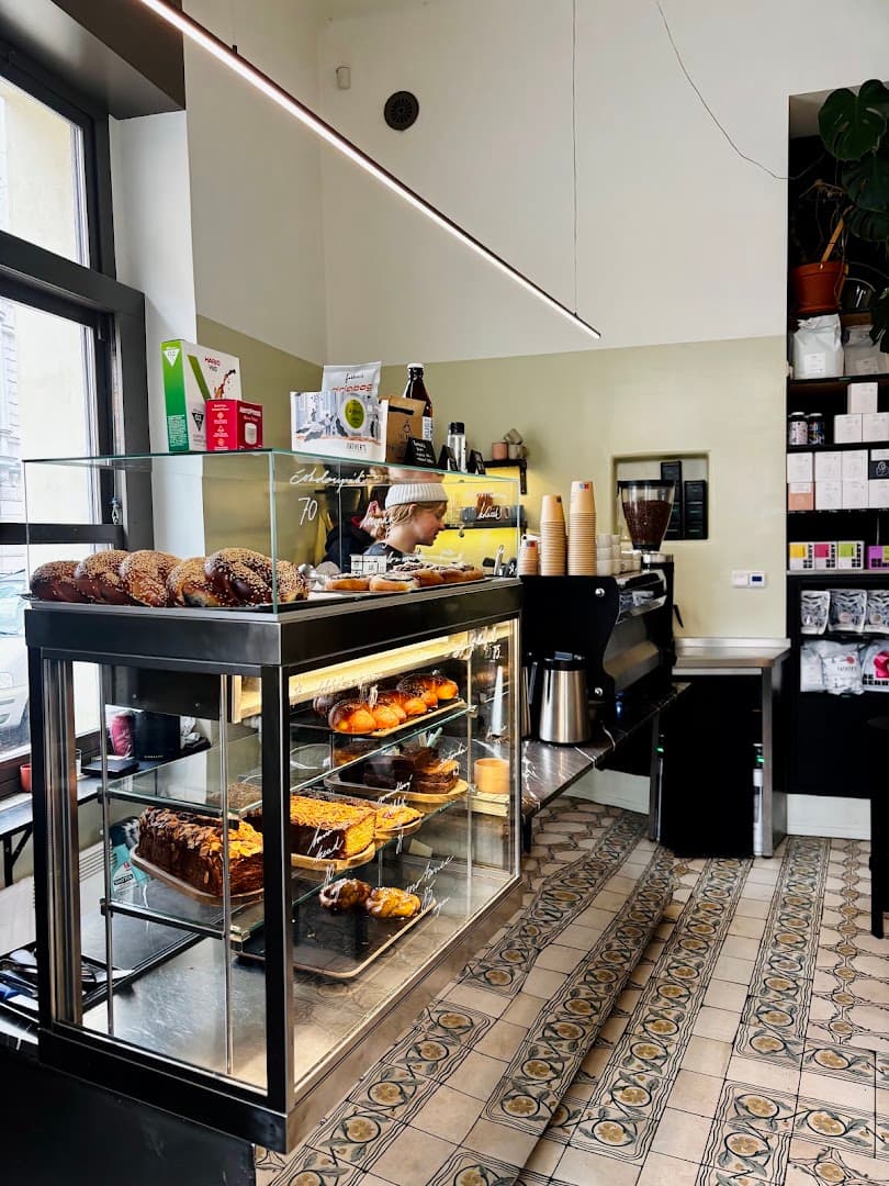 Interior of Letec espresso bar, specialty coffee shop in Prague