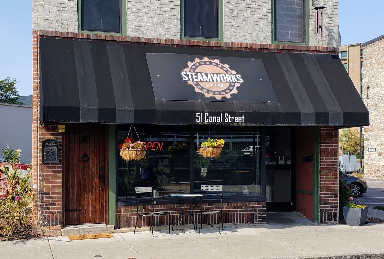 Storefront of Steamworks Coffee, specialty coffee shop in Buffalo