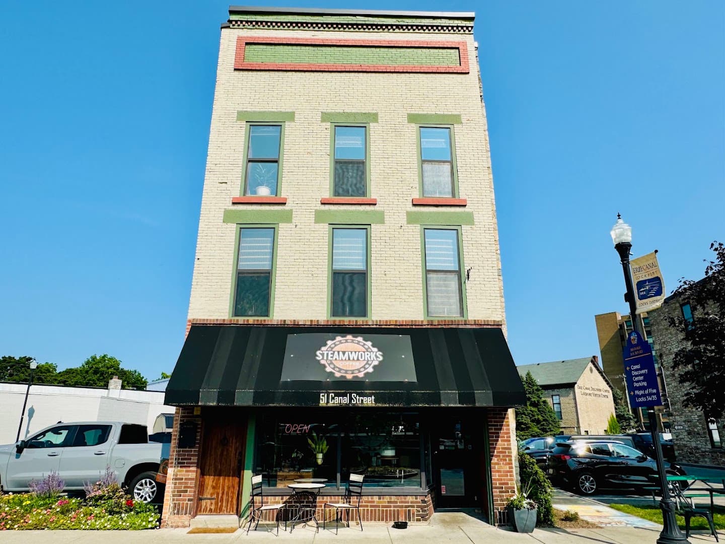 Storefront of Steamworks Coffee, specialty coffee shop in Buffalo