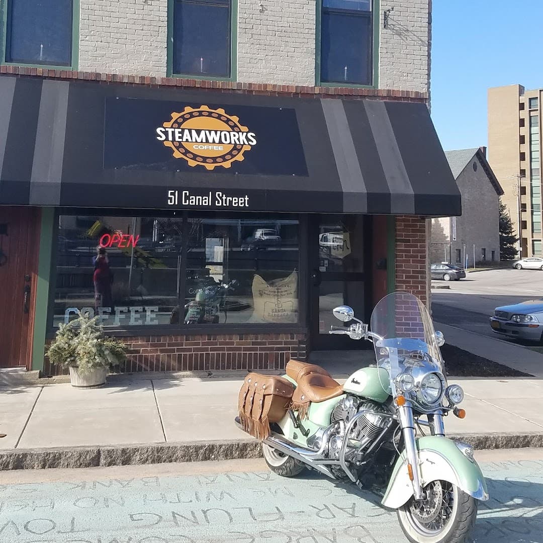Storefront of Steamworks Coffee, specialty coffee shop in Buffalo