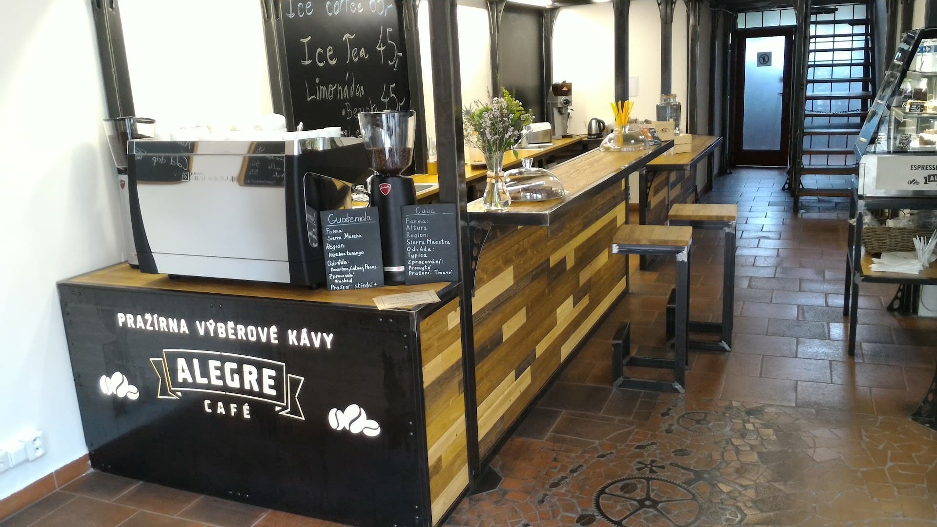 Interior of Café Alegre, specialty coffee shop in Prague