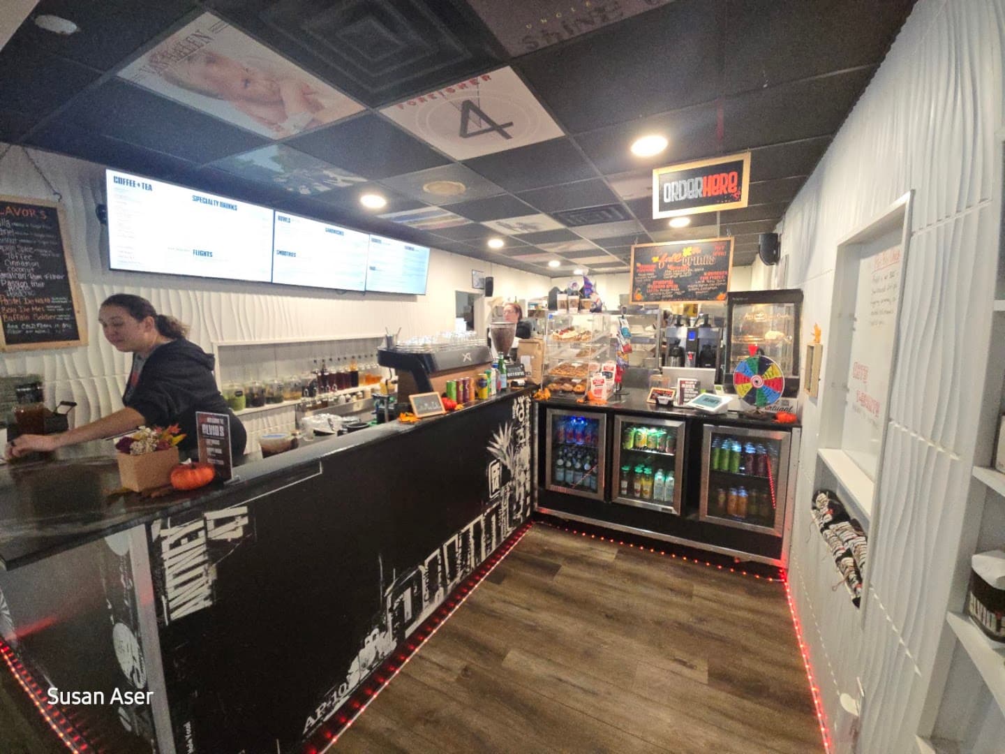 Interior of Elvio's Coffee, specialty coffee shop in Rochester