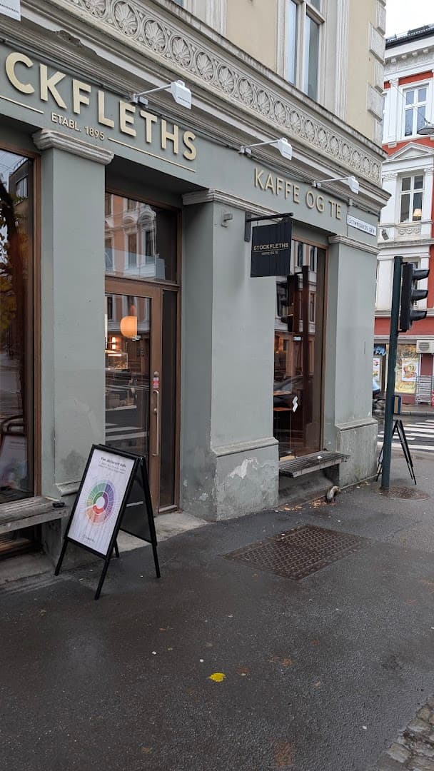Storefront of Stockfleths, specialty coffee shop in Oslo