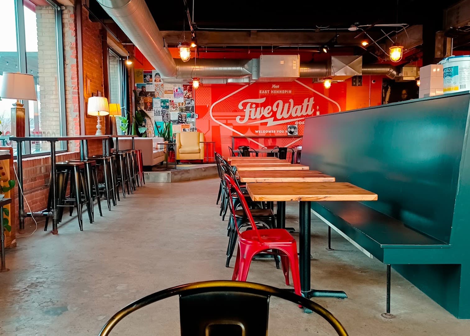 Interior of Five Watt Coffee, E. Hennepin, specialty coffee shop in Minneapolis