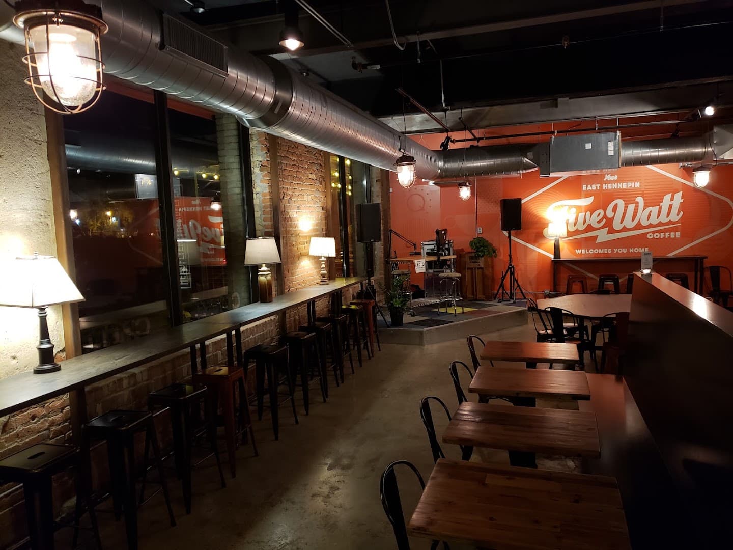 Interior of Five Watt Coffee, E. Hennepin, specialty coffee shop in Minneapolis