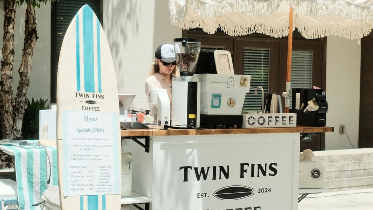Storefront of Twin Fins Coffee, specialty coffee shop in Atlanta
