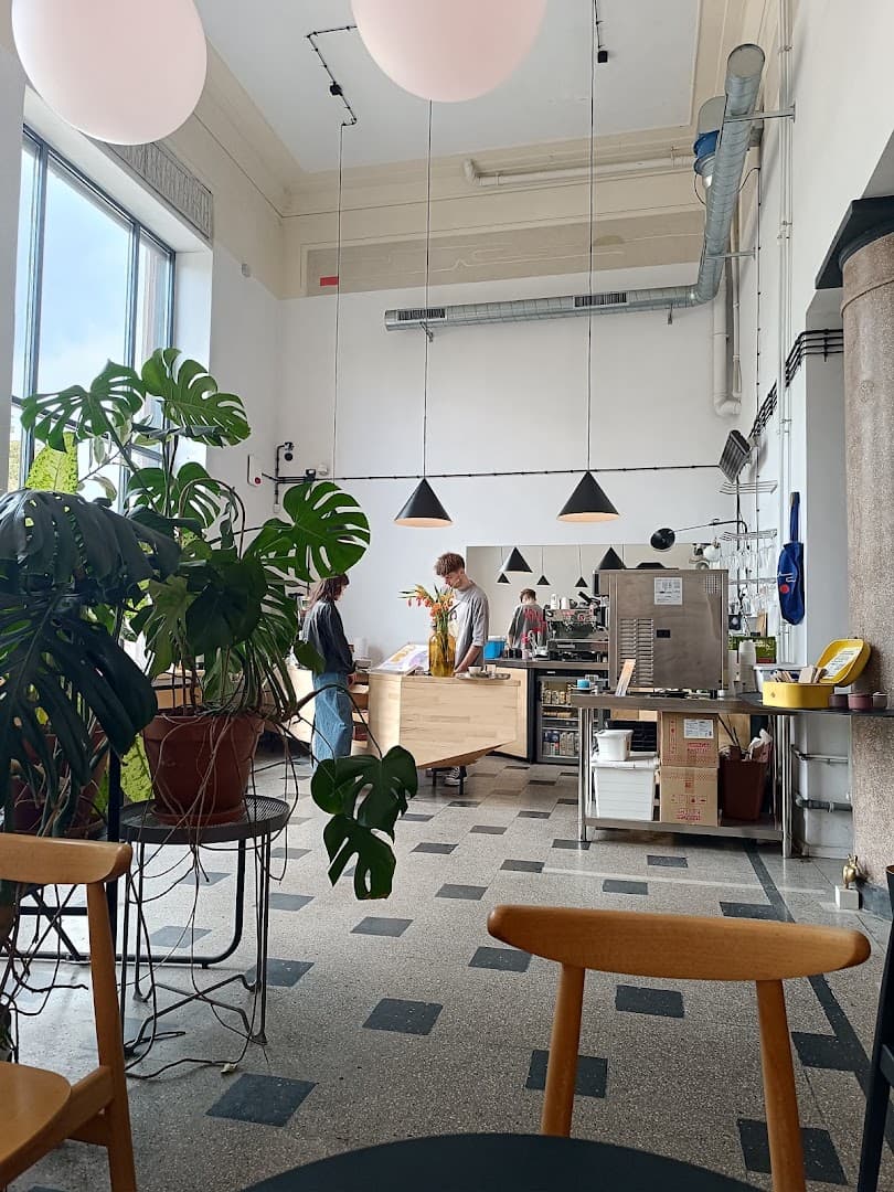 Interior of Trzy Kruki, specialty coffee shop in Warsaw