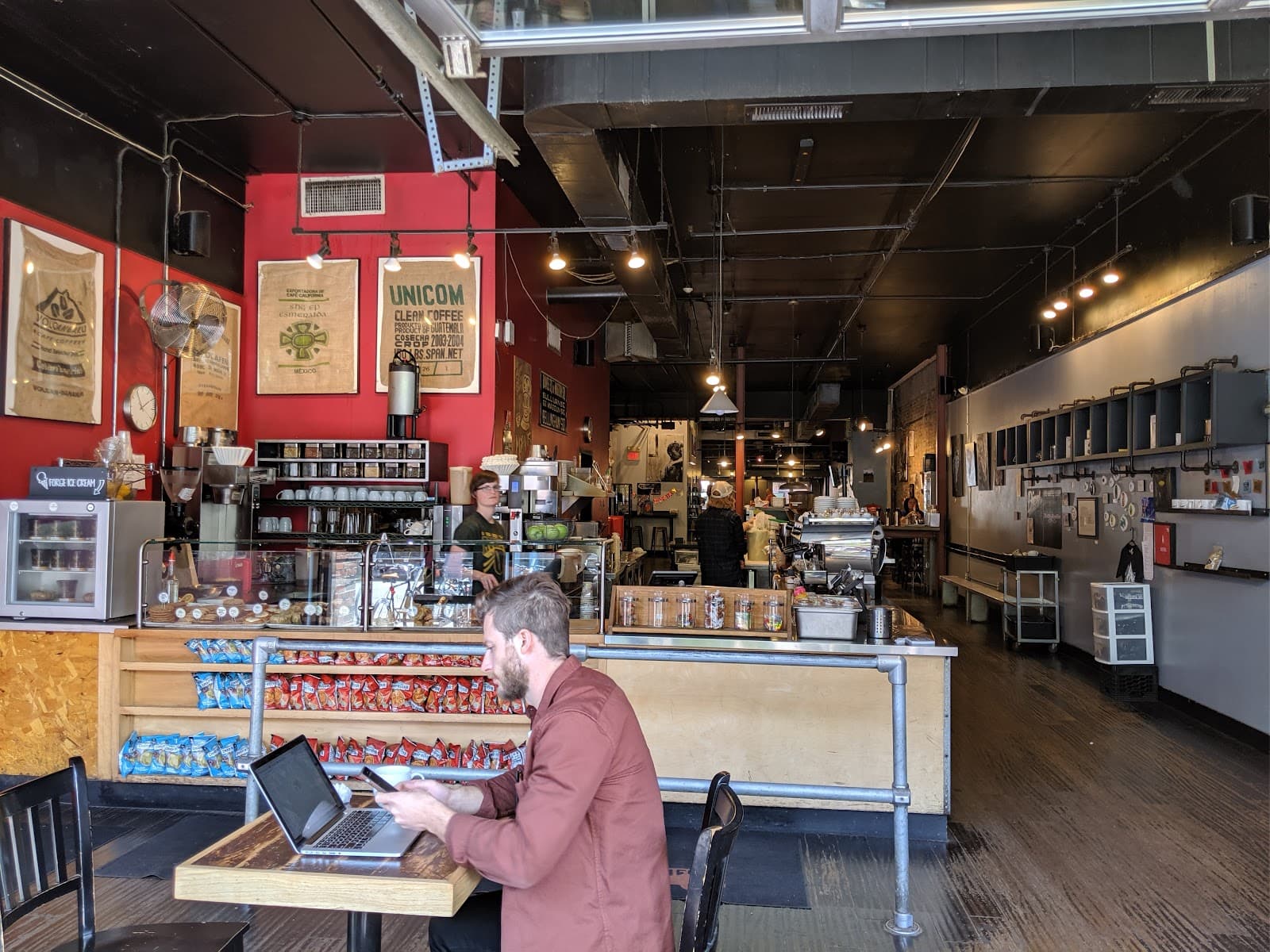 Interior of Diesel Cafe, specialty coffee shop in Boston