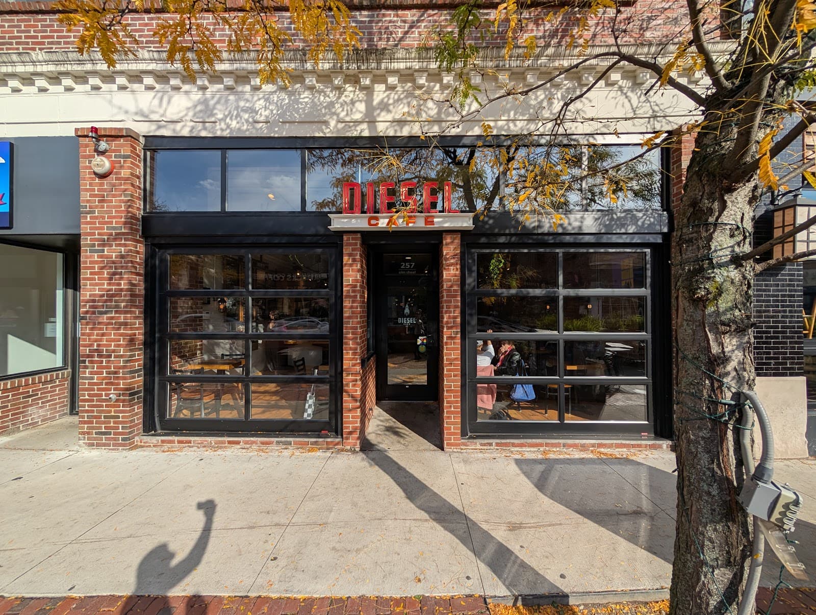 Storefront of Diesel Cafe, specialty coffee shop in Boston