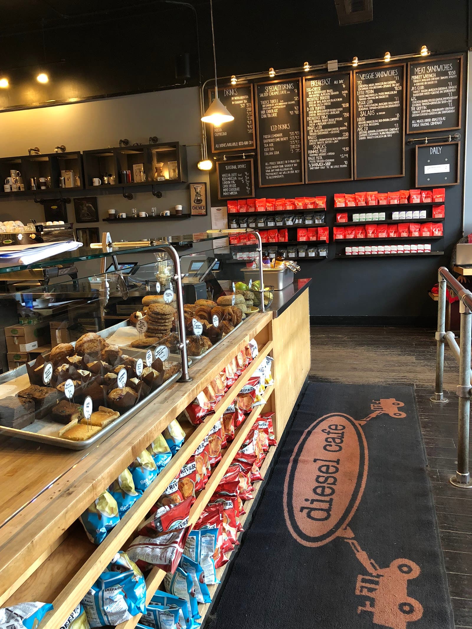Interior of Diesel Cafe, specialty coffee shop in Boston