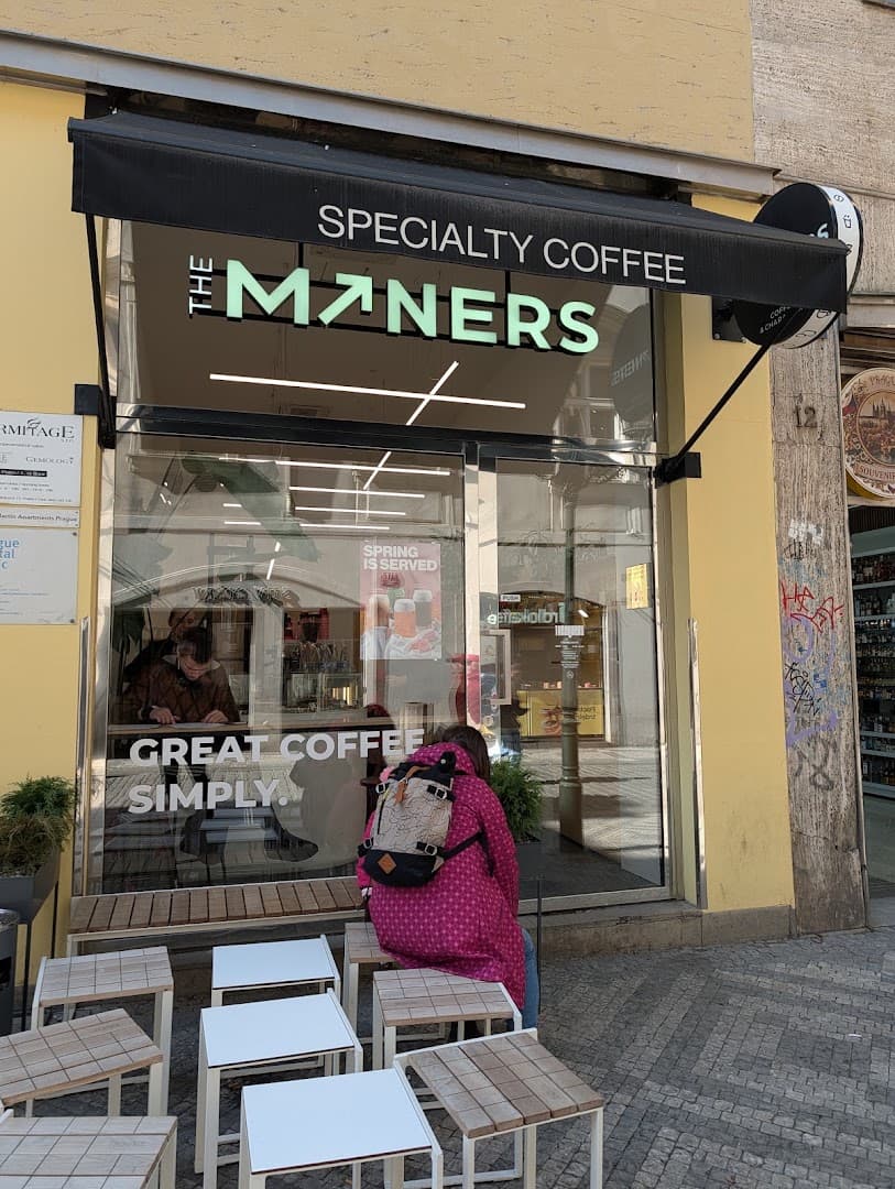Storefront of The Miners Coffee Old Town, specialty coffee shop in Prague