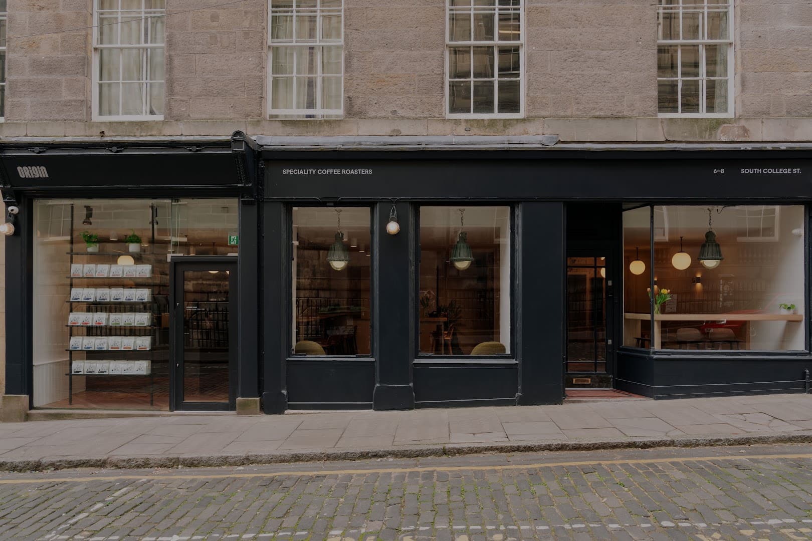 Storefront of Origin Coffee (South College Street), specialty coffee shop in Edinburgh