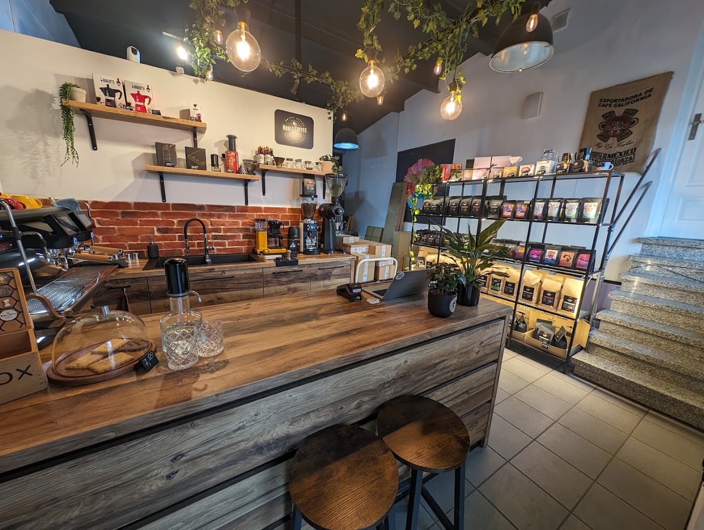 Interior of Noble Coffee Roastery, specialty coffee shop in Warsaw