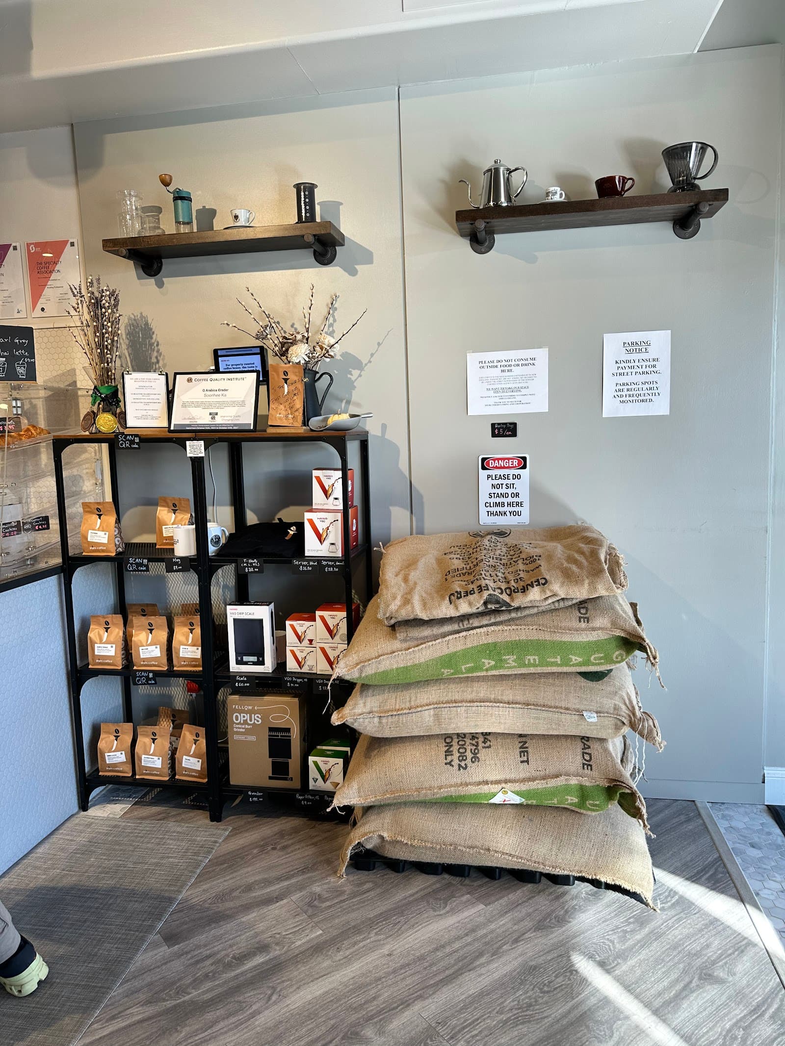Interior of Jejes Coffee, specialty coffee shop in Boston
