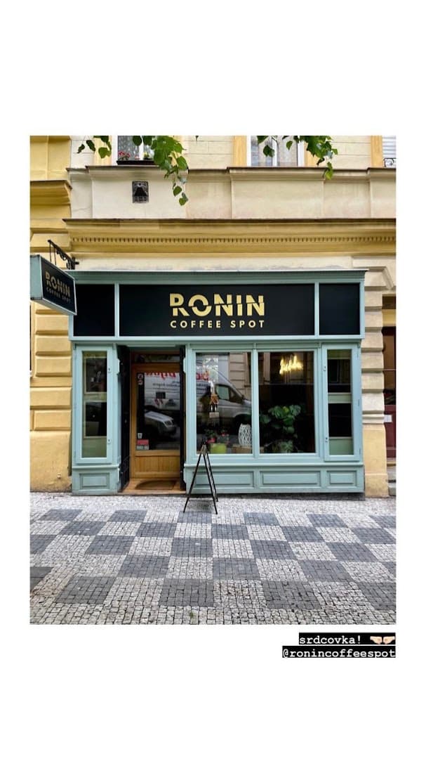 Storefront of RONIN Coffee Spot, specialty coffee shop in Prague