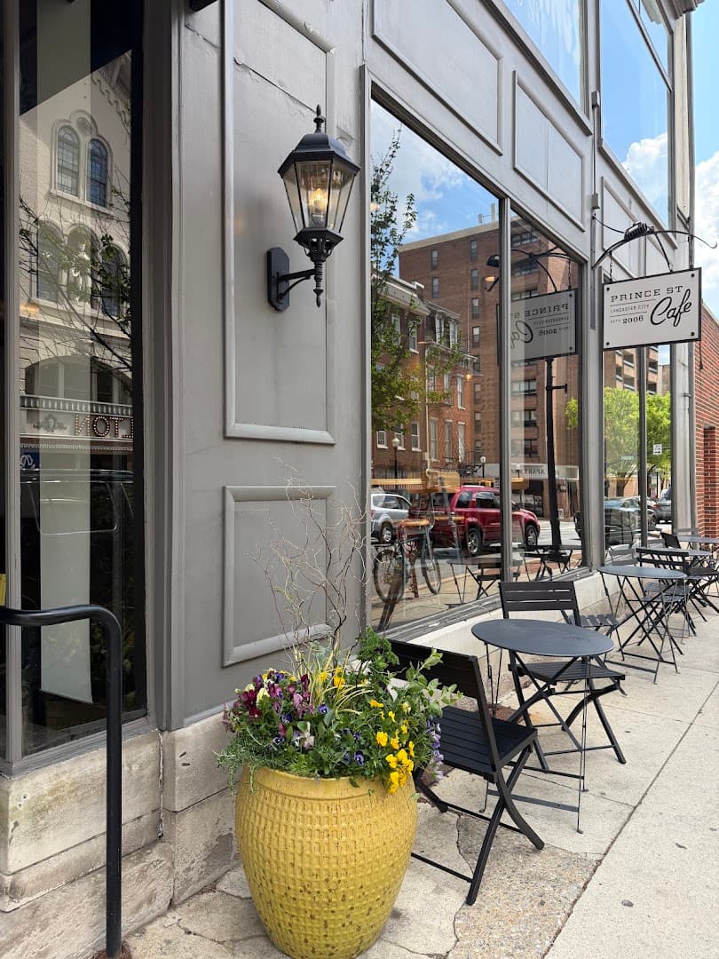 Storefront of Prince Street Cafe, specialty coffee shop in Lancaster