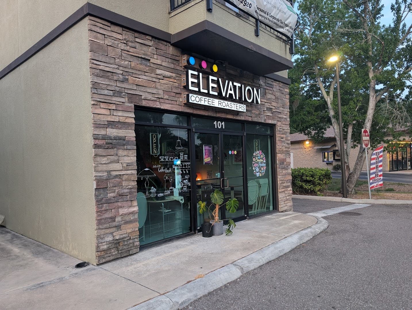 Storefront of Elevation Coffee Roasters, specialty coffee shop in Tampa-St. Petersburg