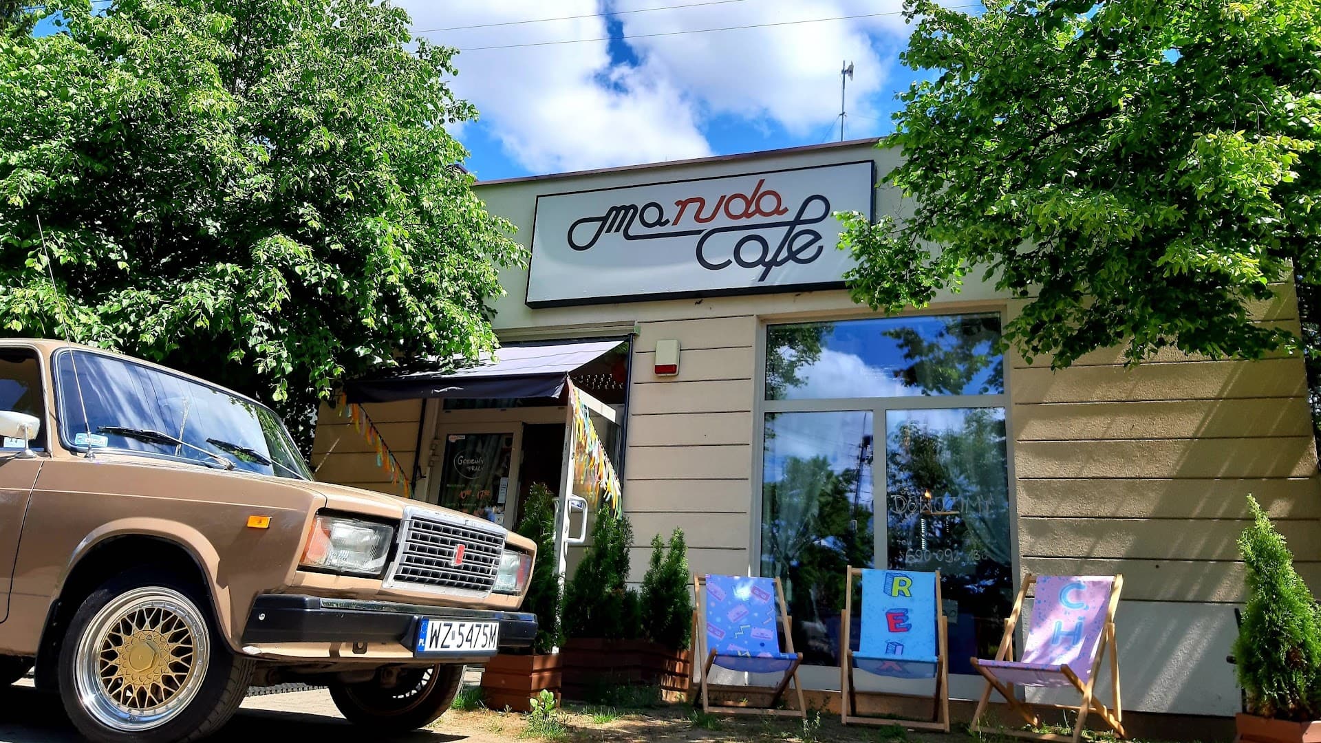 Storefront of Maruda Cafe, specialty coffee shop in Warsaw