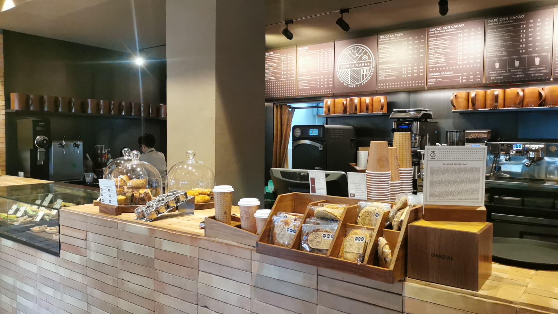 Interior of Tierra Garat Durango, specialty coffee shop in Mexico City