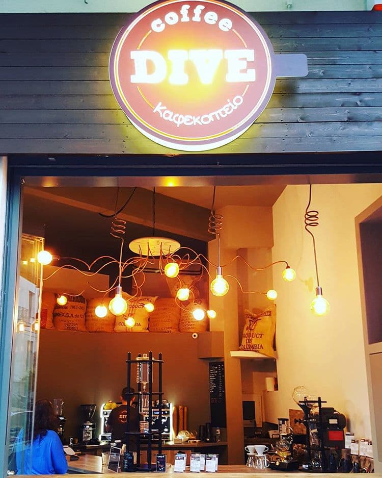 Interior of Coffee Dive Acropolis, specialty coffee shop in Athens