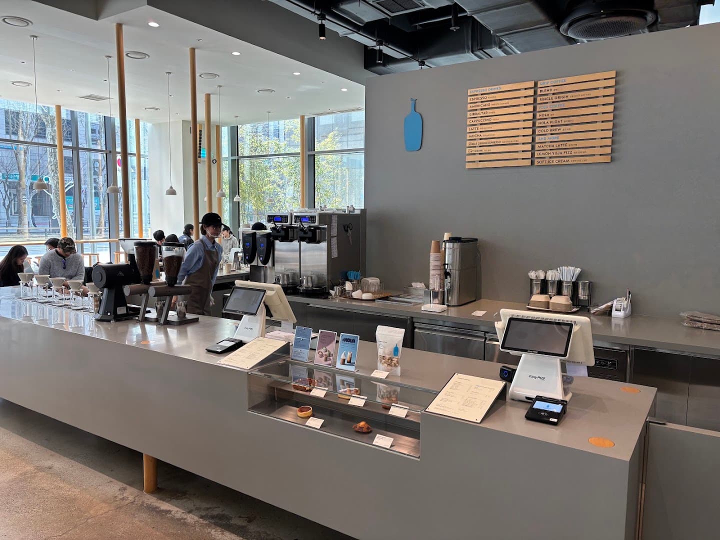 Interior of Blue Bottle Yeoksam Cafe, specialty coffee shop in Seoul