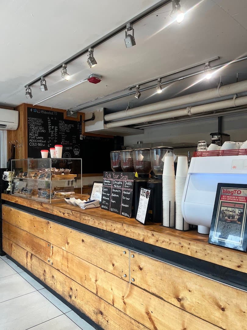 Interior of Fahrenheit Coffee, specialty coffee shop in Toronto