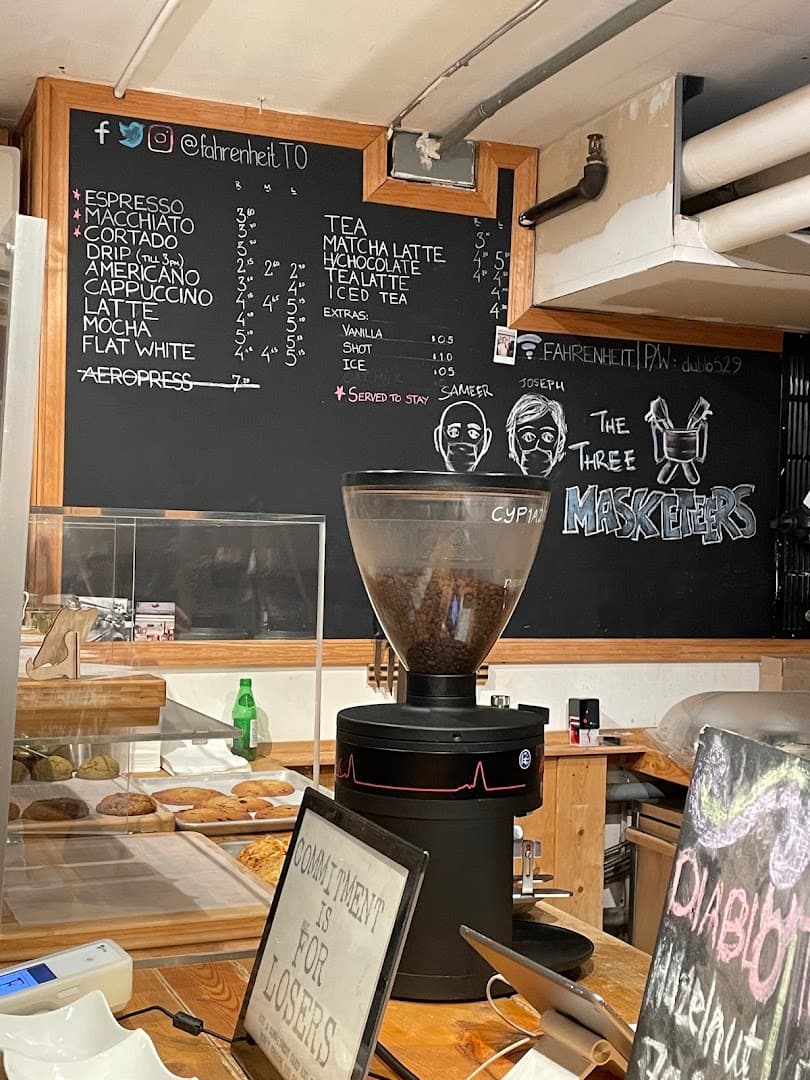 Interior of Fahrenheit Coffee, specialty coffee shop in Toronto