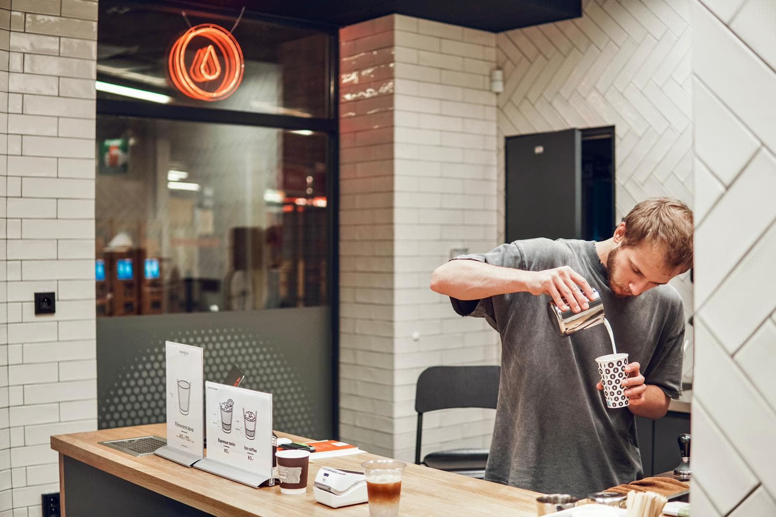 Interior of Kafe Kobylisy, specialty coffee shop in Prague