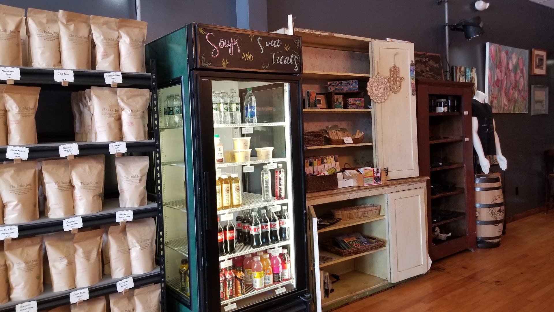 Interior of The Dalai Java, specialty coffee shop in Rochester