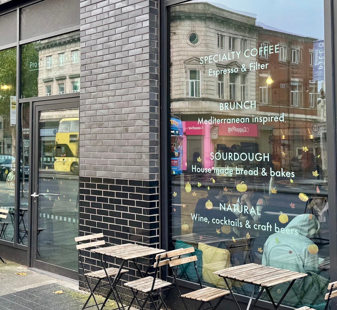Storefront of Procaffeinated, specialty coffee shop in Manchester