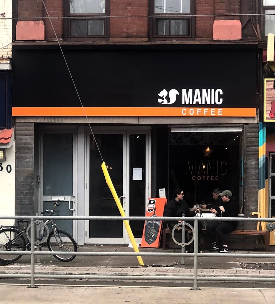 Storefront of Manic Coffee, specialty coffee shop in Toronto