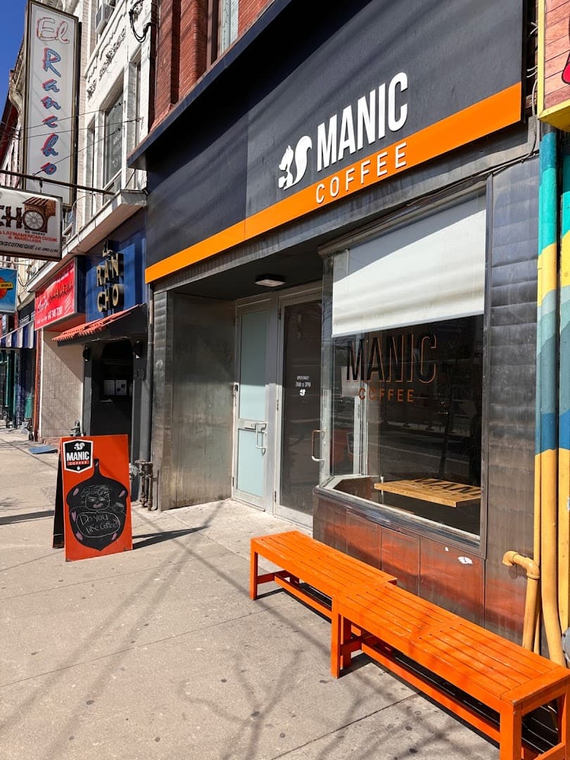 Storefront of Manic Coffee, specialty coffee shop in Toronto