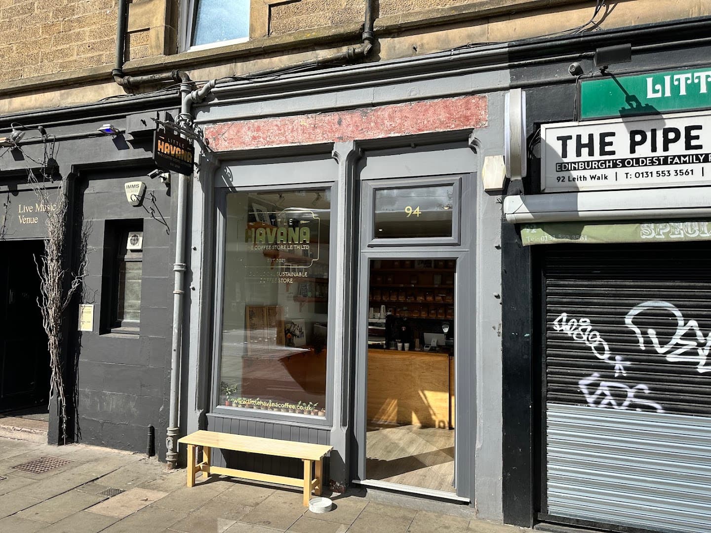 Storefront of Little Havana Coffee Store, specialty coffee shop in Edinburgh