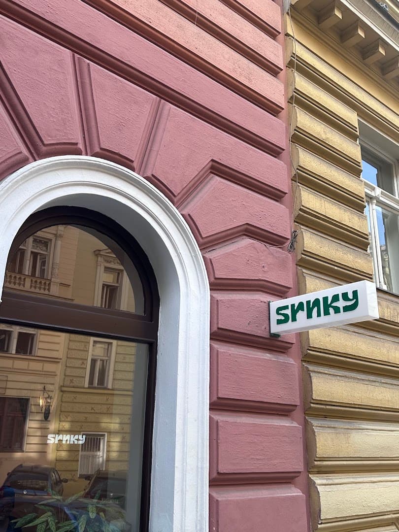 Signage at Srnky, specialty coffee shop in Prague