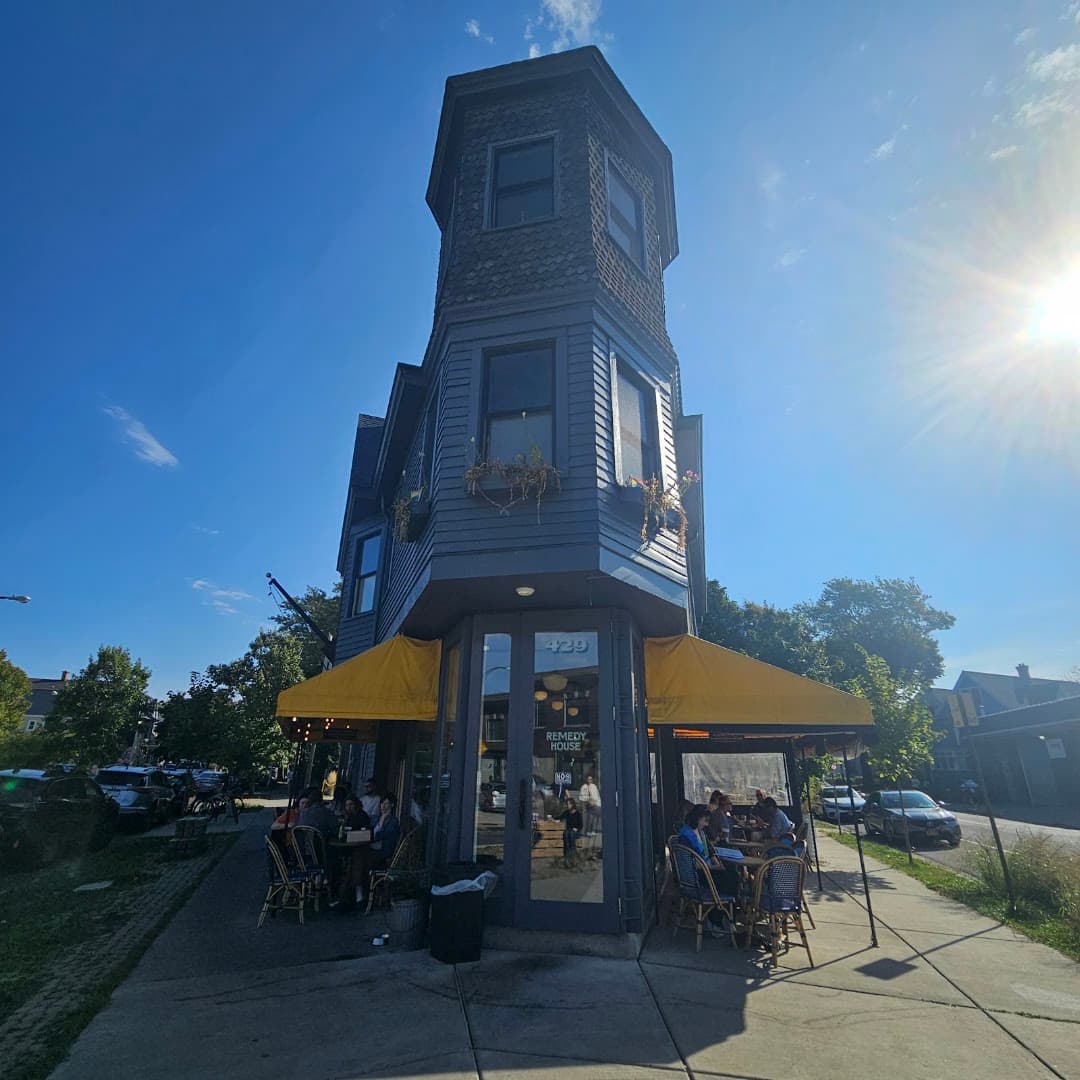 Storefront of Remedy House, specialty coffee shop in Buffalo